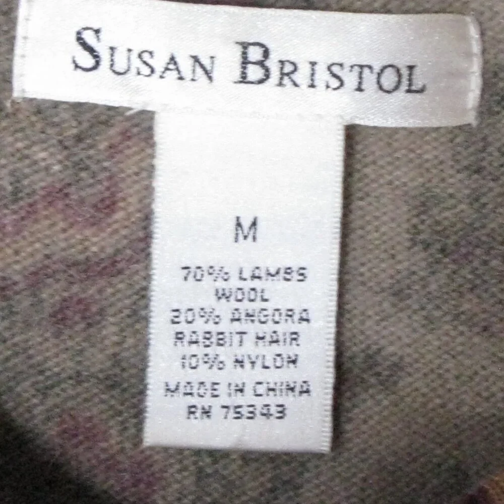 Susan Bristol Paisley Lambswool/Angora/Nylon Button Front Cardigan Size Medium - Picture 6 of 6